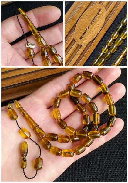 Fares Baydoun Usta İşçilikli Ateşi Kehribar Tesbih Faris Usta İmzalı Tespih Ahşap Kutulu