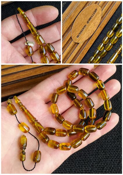 Fares Baydoun Usta İşçilikli Ateşi Kehribar Tesbih Faris Usta İmzalı Tespih Ahşap Kutulu