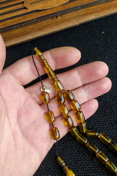 Fares Baydoun Usta İşçilikli Ateşi Kehribar Tesbih Faris Usta İmzalı Tespih Ahşap Kutulu