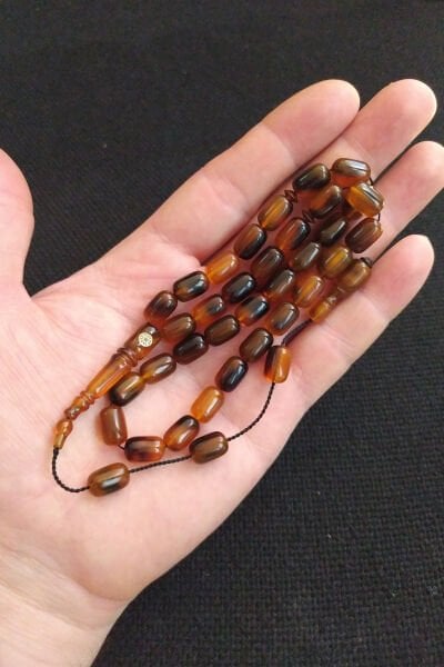 Fares Baydoun Usta İşçilikli Sıkma Kehribar Tesbih Faris İmzalı Tespih Ahşap Kutulu Püskül Hediyeli