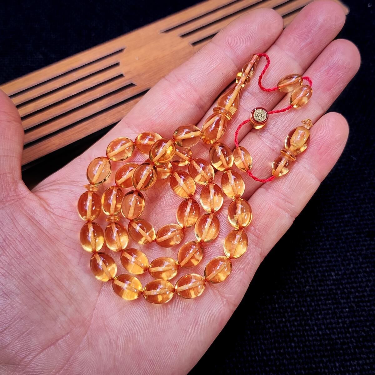 8x11 mm Hassas Delim Su Rengi Zar Kehribar Tesbih | Ayhan Turan Usta İmzalı Tespih