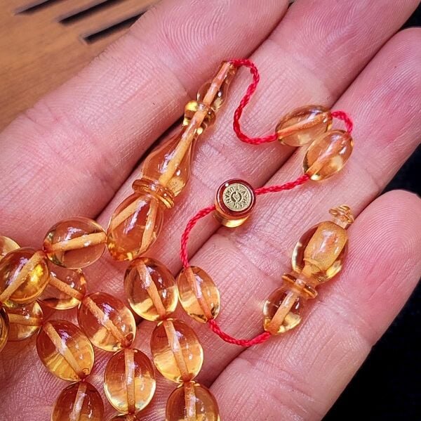 8x11 mm Hassas Delim Su Rengi Zar Kehribar Tesbih | Ayhan Turan Usta İmzalı Tespih