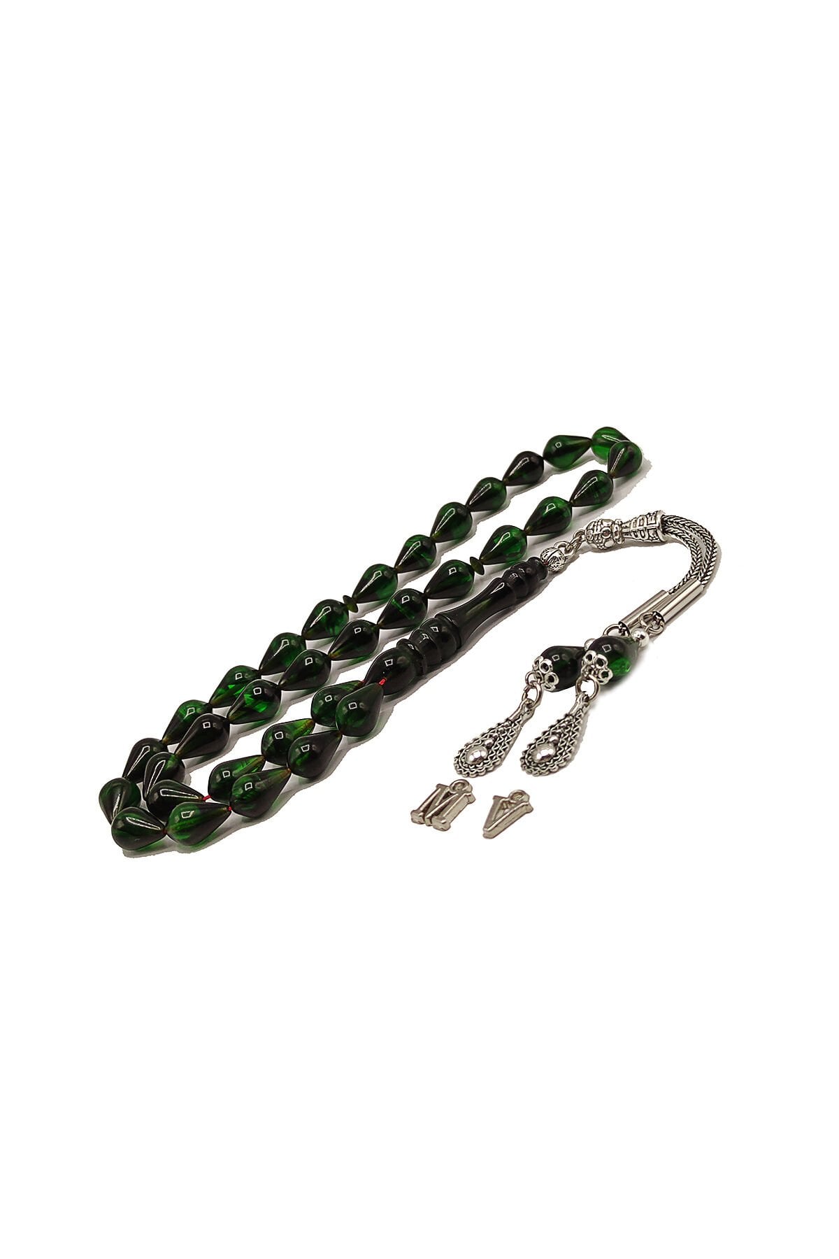 Gözyaşı Damlası Kesim Yeşil Siyah Ateşi Kehribar Tesbih