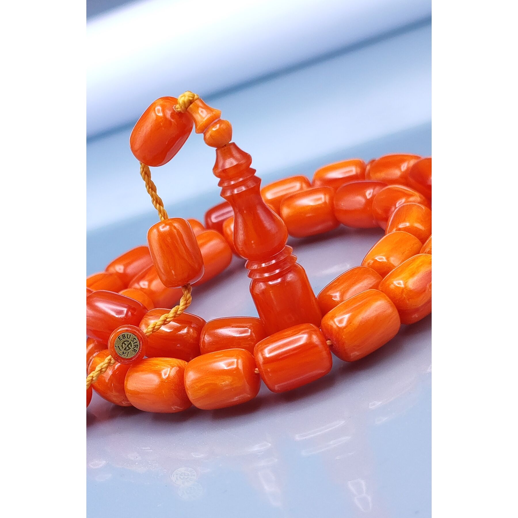 9x11 mm Turuncu Ebu Sırr İmzalı Miskevi Baga Tesbih - Katalin Tespih