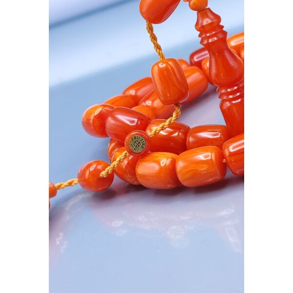 9x11 mm Turuncu Ebu Sırr İmzalı Miskevi Baga Tesbih - Katalin Tespih