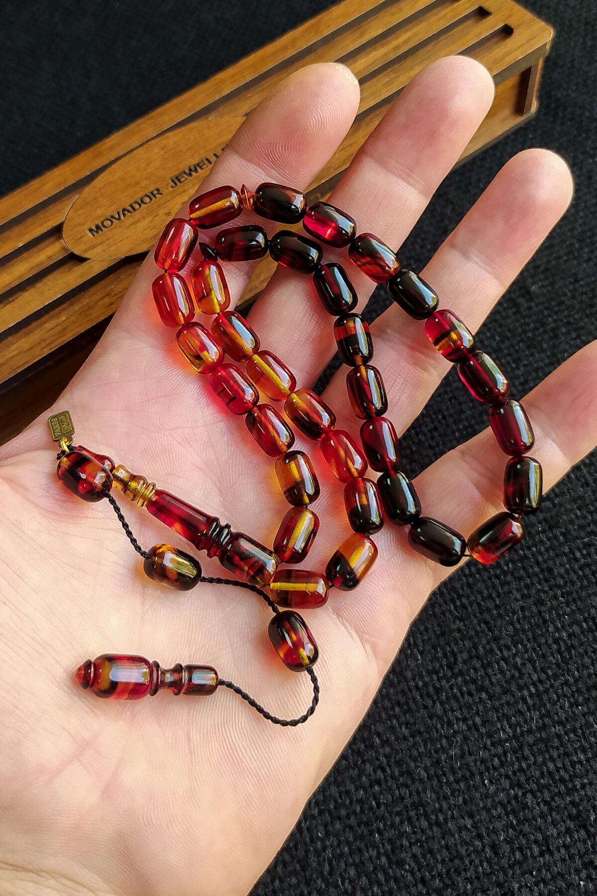 Fares Baydoun Usta İşçilikli Ateşi Kehribar Tesbih Faris Usta İmzalı Tespih Ahşap Kutulu