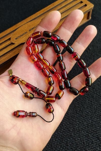 Fares Baydoun Usta İşçilikli Ateşi Kehribar Tesbih Faris Usta İmzalı Tespih Ahşap Kutulu