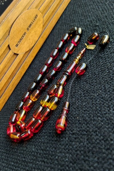 Fares Baydoun Usta İşçilikli Ateşi Kehribar Tesbih Faris Usta İmzalı Tespih Ahşap Kutulu