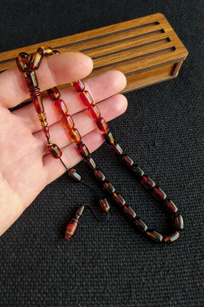 Fares Baydoun Usta İşçilikli Ateşi Kehribar Tesbih Faris Usta İmzalı Tespih Ahşap Kutulu