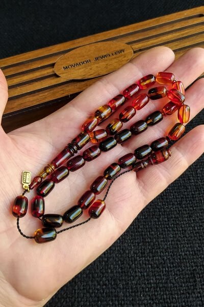 Fares Baydoun Usta İşçilikli Ateşi Kehribar Tesbih Faris Usta İmzalı Tespih Ahşap Kutulu