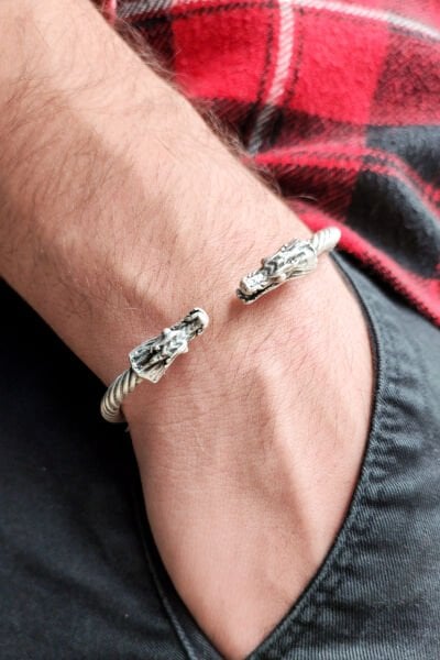 El Yapımı Komodo Ejderi Bakır Bileklik, Her Bileğe Uygun Ejderha Bileklik, Viking Bilekliği