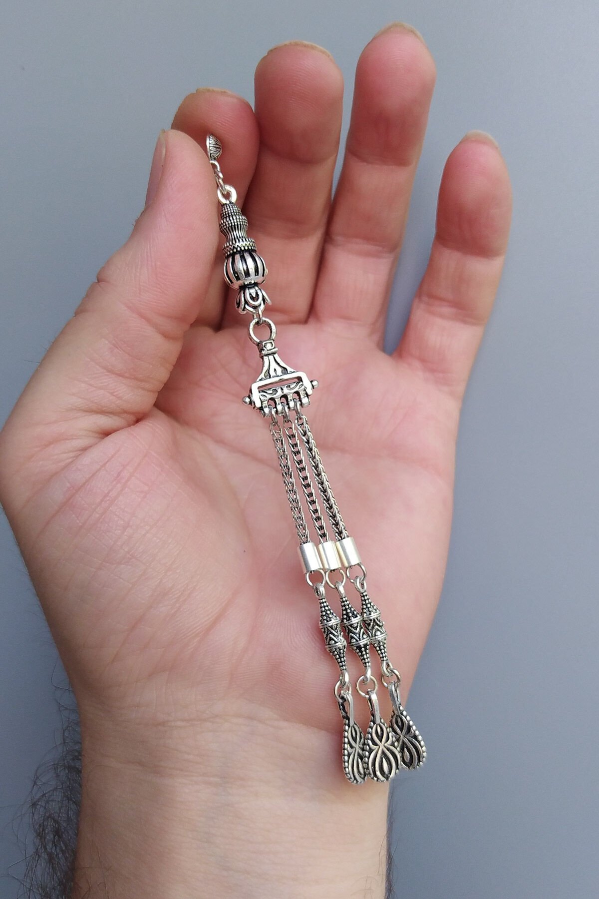 Mikron Gümüş Kaplama Sancak Model Tesbih Püskül Gümüş İşçilikli Sancak Püskül