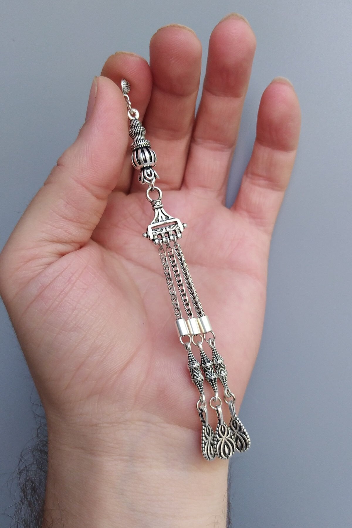 Mikron Gümüş Kaplama Sancak Model Tesbih Püskül Gümüş İşçilikli Sancak Püskül