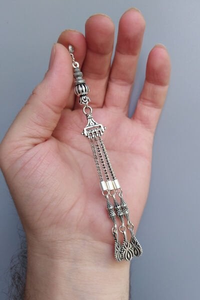 Mikron Gümüş Kaplama Sancak Model Tesbih Püskül Gümüş İşçilikli Sancak Püskül