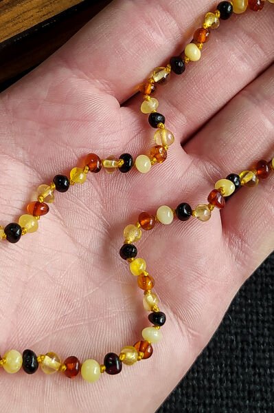 3,5 Gram Ekonomik Sertifikalı Kehribar Kolye Multicolor Bebek Diş Kolyesi Kız Erkek Çocuk Kolyesi