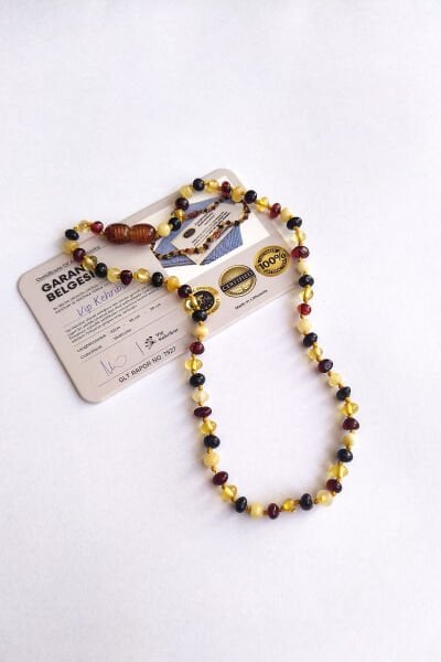 3,5 Gram Ekonomik Sertifikalı Kehribar Kolye Multicolor Bebek Diş Kolyesi Kız Erkek Çocuk Kolyesi