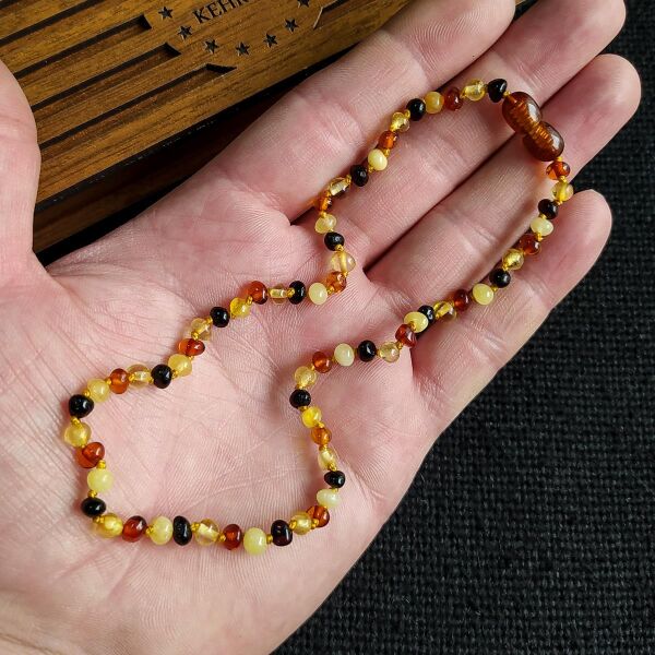 3,5 Gram Ekonomik Sertifikalı Kehribar Kolye Multicolor Bebek Diş Kolyesi Kız Erkek Çocuk Kolyesi