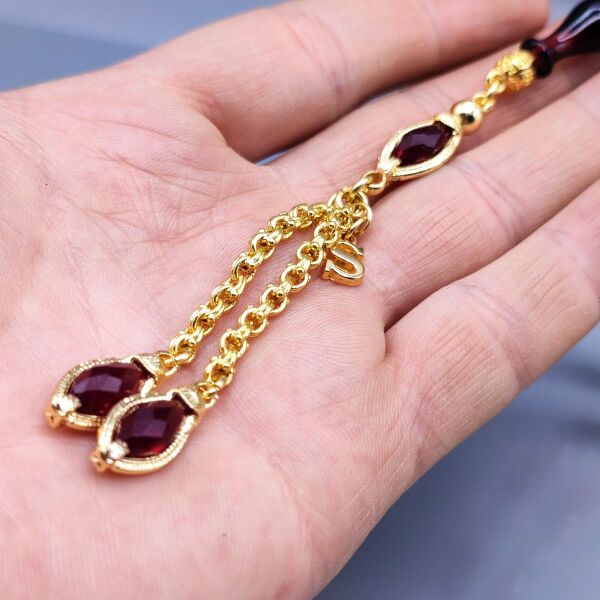 Kişiye Özel 9x12 mm Altın Rengi Ateşi Kehribar Tesbih | Taraftar Tesbih