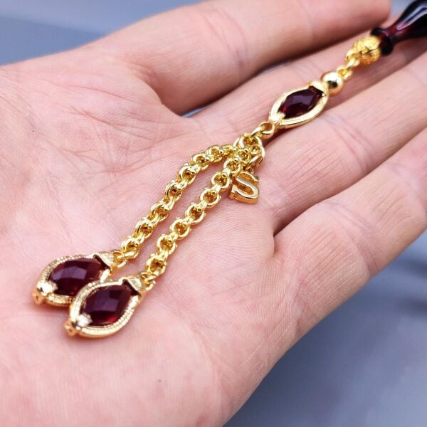 Kişiye Özel 9x12 mm Altın Rengi Ateşi Kehribar Tesbih | Taraftar Tesbih