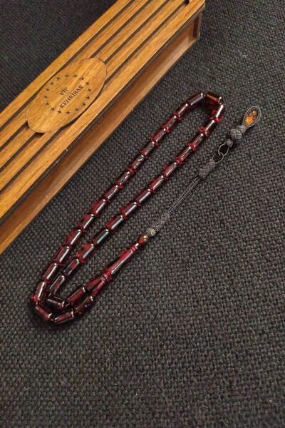 7x11 mm Fosilli Baltık Damla Kehribar Tesbih El Örmesi Trabzon Kazaziye 14 Gram Ahşap Kutulu