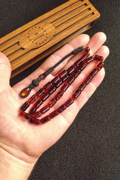 7x11 mm Fosilli Baltık Damla Kehribar Tesbih El Örmesi Trabzon Kazaziye 14 Gram Ahşap Kutulu