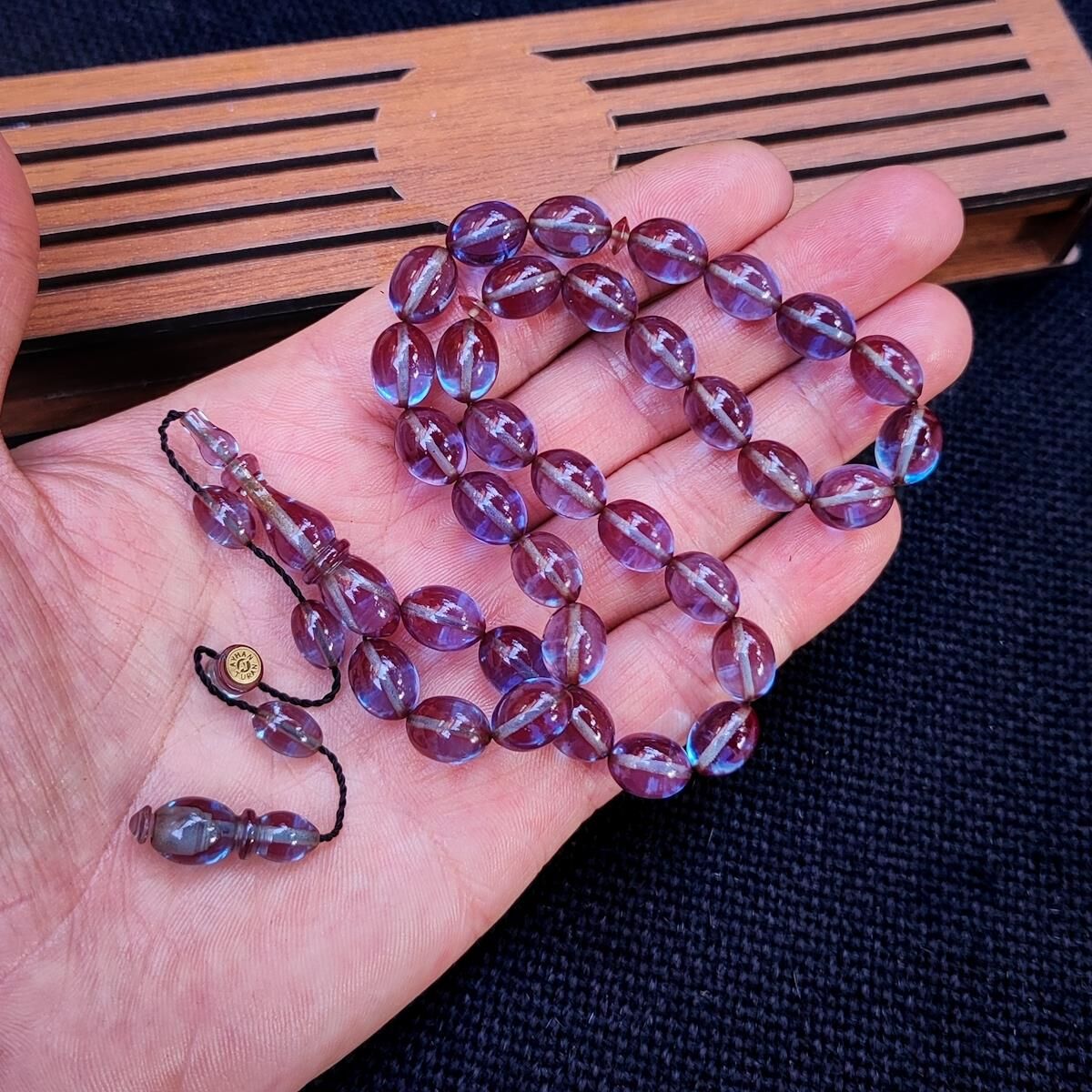 8x11 mm Hassas Delim Buz Mavisi Zar Kehribar Tesbih | Ayhan Turan Usta İmzalı Tespih