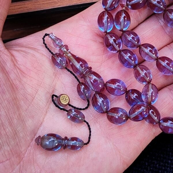 8x11 mm Hassas Delim Buz Mavisi Zar Kehribar Tesbih | Ayhan Turan Usta İmzalı Tespih