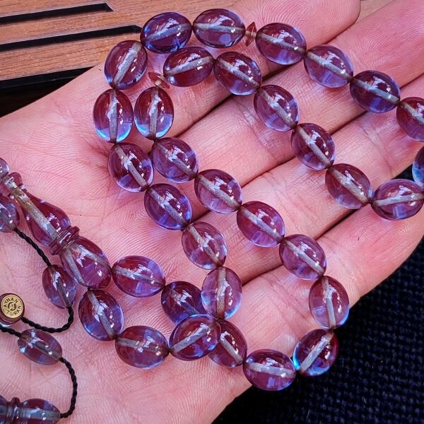 8x11 mm Hassas Delim Buz Mavisi Zar Kehribar Tesbih | Ayhan Turan Usta İmzalı Tespih