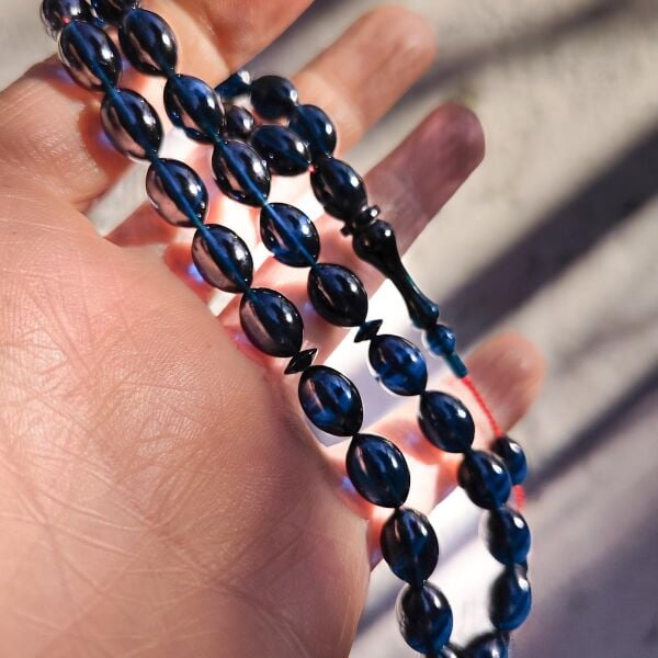 8x12 mm Lacivert Fatih Erbabacan Usta İşçilikli Zar Kehribar Tesbih