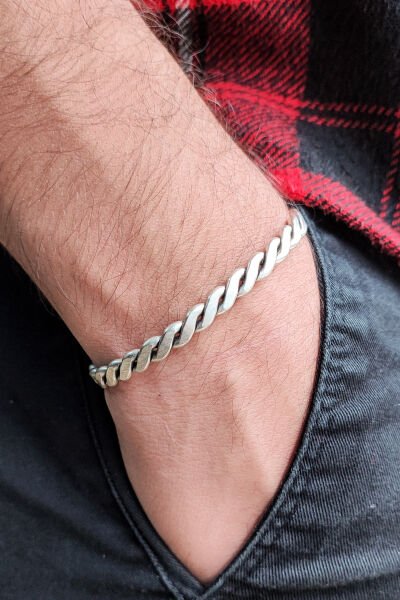 El Yapımı Ayarlanabilir Bakır Bileklik, Gümüş Kaplama Şifalı Bileklik, Sarma Bileklik