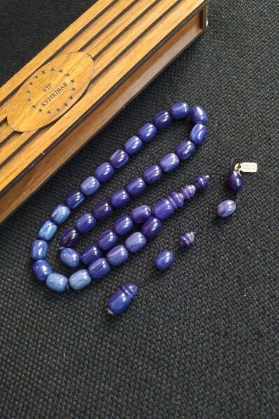 9x12mm Ergin Baran Usta İşçilikli Sıkma Kehribar Tesbih 0.6 Delim Hassas Çalışma Ahşap Kutulu