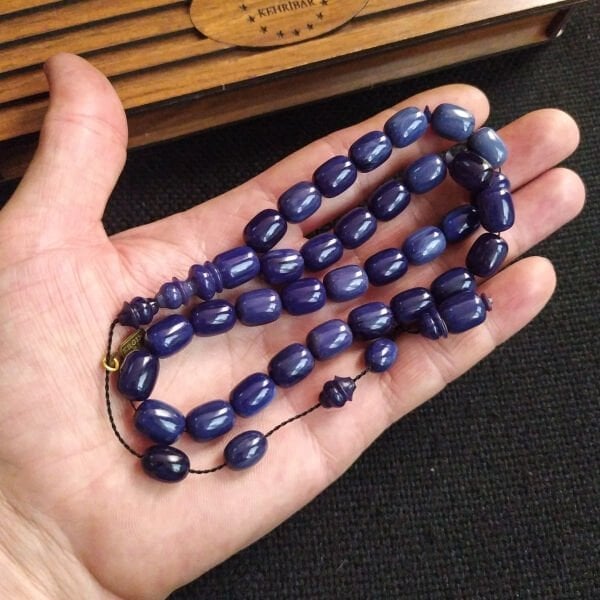 9x12mm Ergin Baran Usta İşçilikli Sıkma Kehribar Tesbih 0.6 Delim Hassas Çalışma Ahşap Kutulu