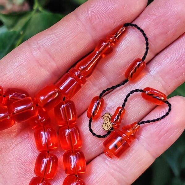 10x9 mm Ali Agiş Usta İşçilikli Turuncu Zar Kehribar Tesbih - Şeffaf Delim Tespih