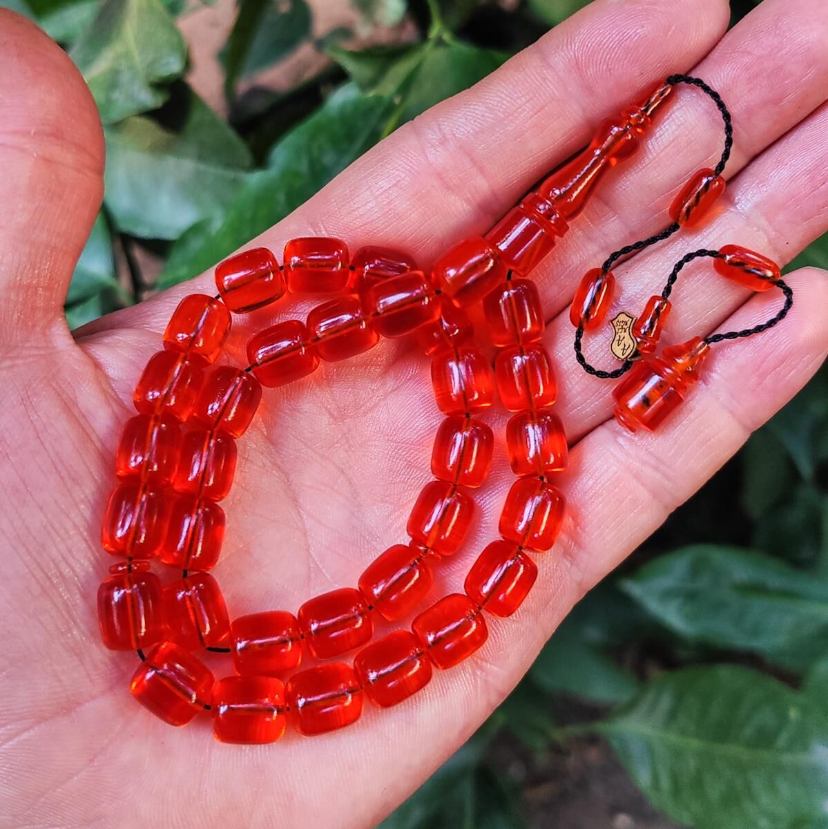 10x9 mm Ali Agiş Usta İşçilikli Turuncu Zar Kehribar Tesbih - Şeffaf Delim Tespih