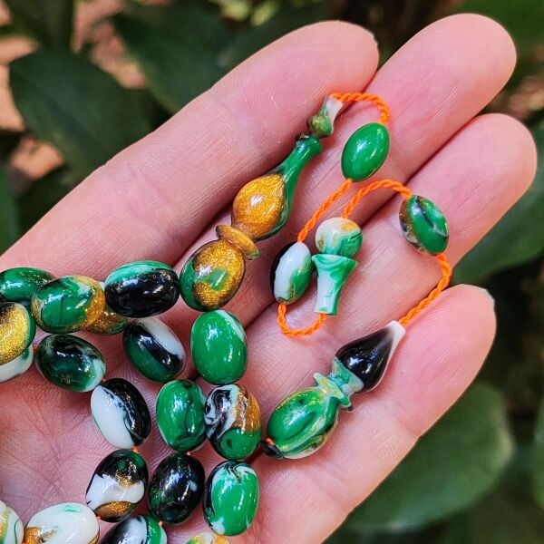 Ergin Baran Usta İşçilikli Yeşil Beyaz Arizona Katalin Tesbih