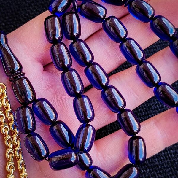 Kişiye Özel 9x12 mm Lacivert Ateşi Kehribar Tesbih | Taraftar Tesbih