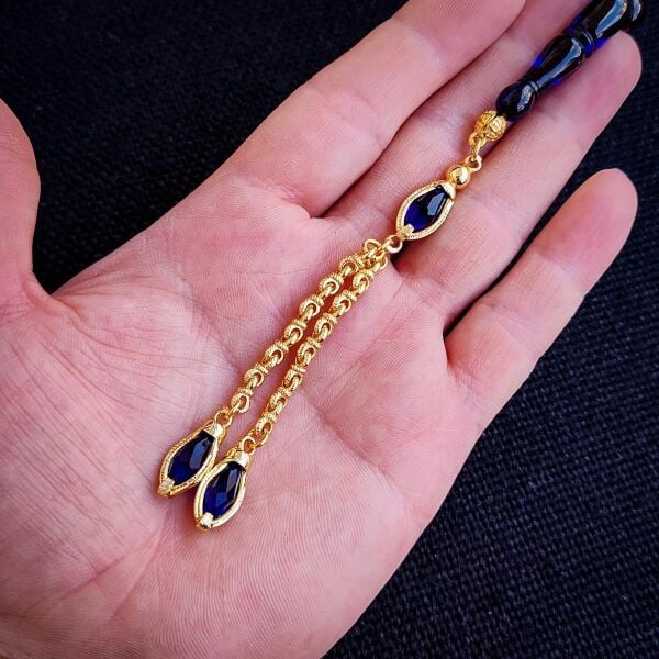 Kişiye Özel 9x12 mm Lacivert Ateşi Kehribar Tesbih | Taraftar Tesbih