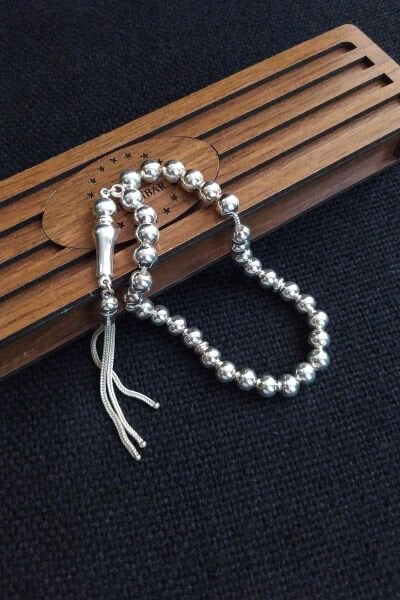 7 mm Bilekboy 925 Ayar Gümüş Tesbih, El İşçilikli Tespih, Ahşap Kutulu Hediye Tesbih