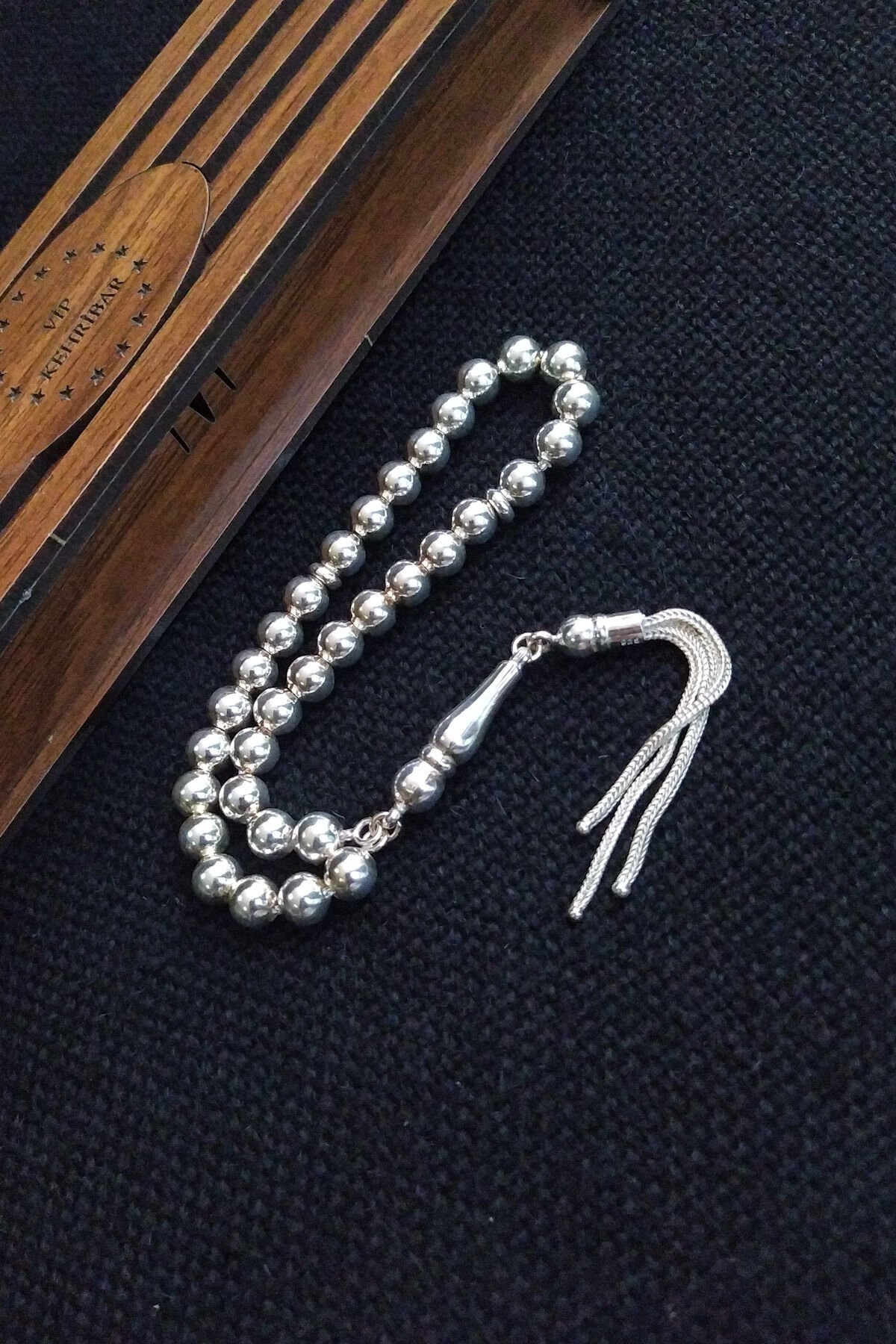 7 mm Bilekboy 925 Ayar Gümüş Tesbih, El İşçilikli Tespih, Ahşap Kutulu Hediye Tesbih