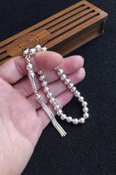 7 mm Bilekboy 925 Ayar Gümüş Tesbih, El İşçilikli Tespih, Ahşap Kutulu Hediye Tesbih