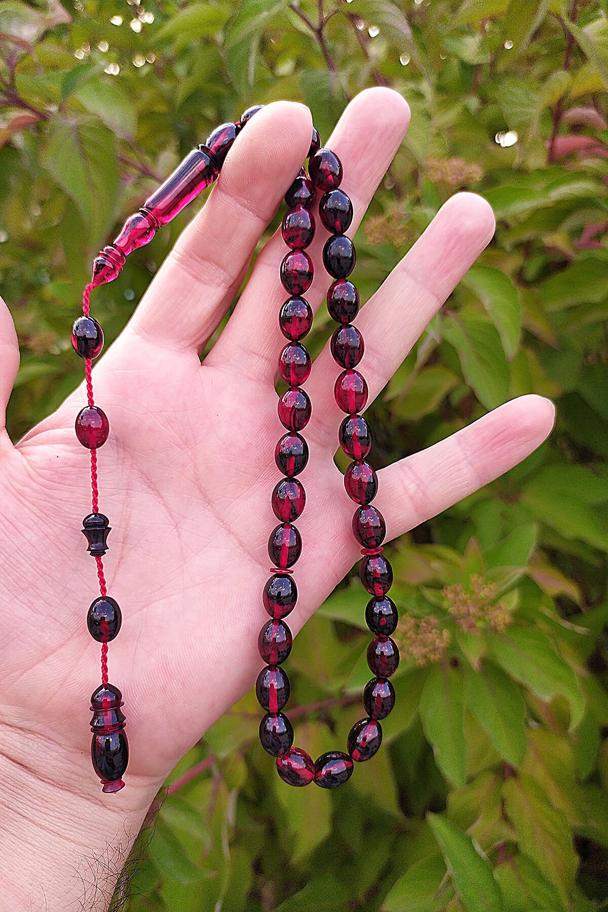 8*12 mm Beyzi Kesim Sıkma Ateş Kehribar Tesbih Faris Baydun Usta Orjinal Ateşi Kehribar Tespih