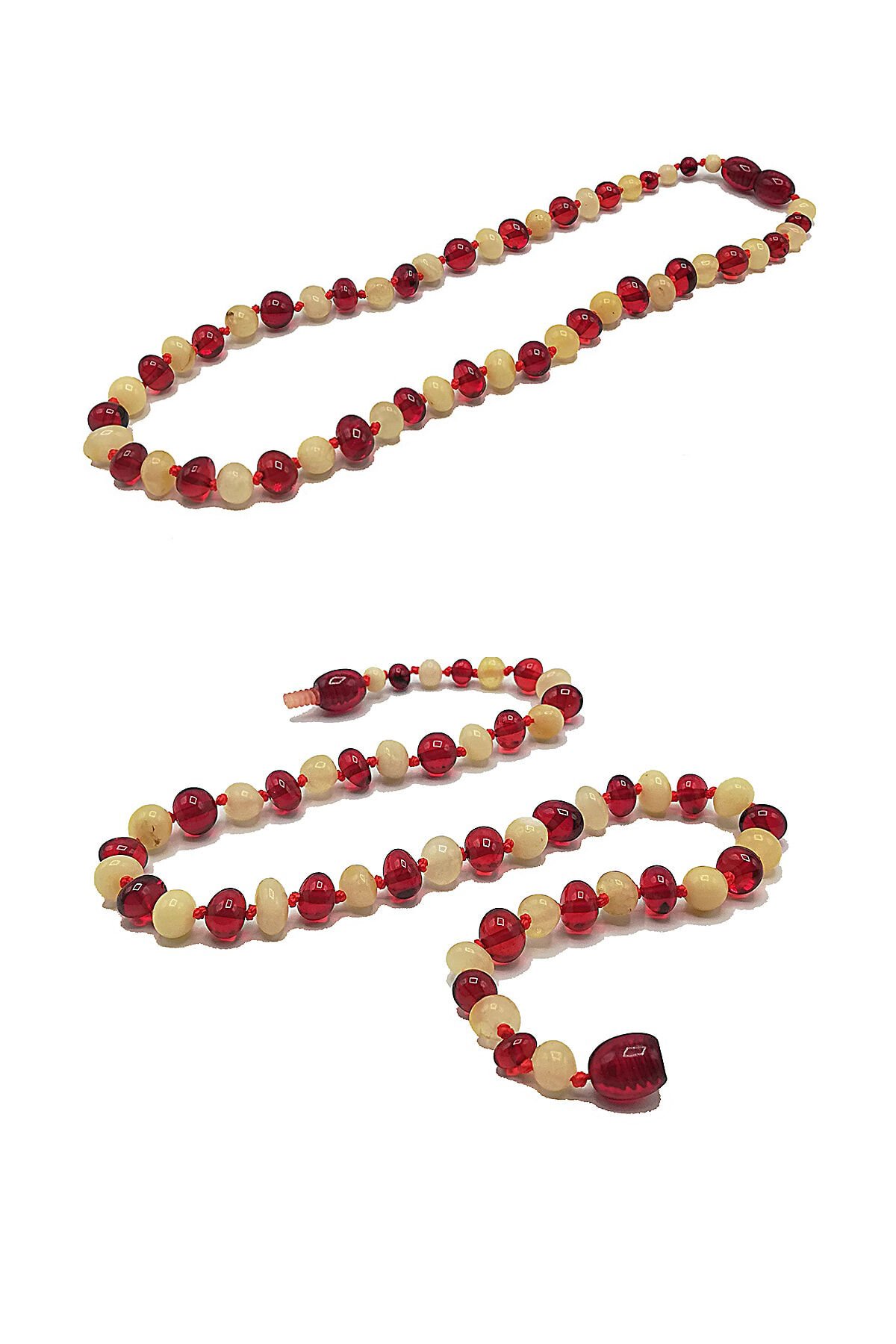 Üretici Sertifikalı Orjinal Baltık Kehribar Kırmızı Beyaz 6 Gr Litvanya Bandrollü Bebek Diş Kolyesi