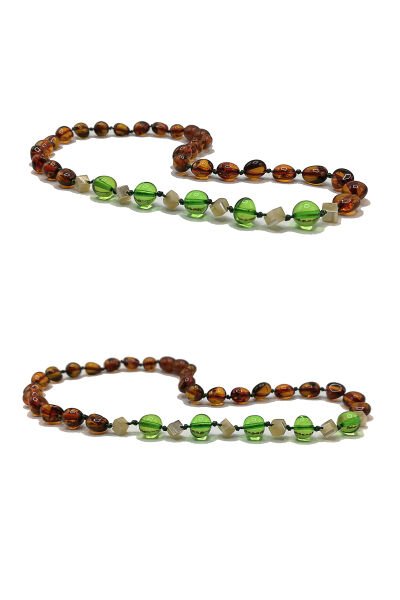 Sertifikalı Doğal Baltık Kehribar Bebek Diş Kolyesi Yeşil İnci Taşlı Kız Erkek Çocuk Kehribar Kolye