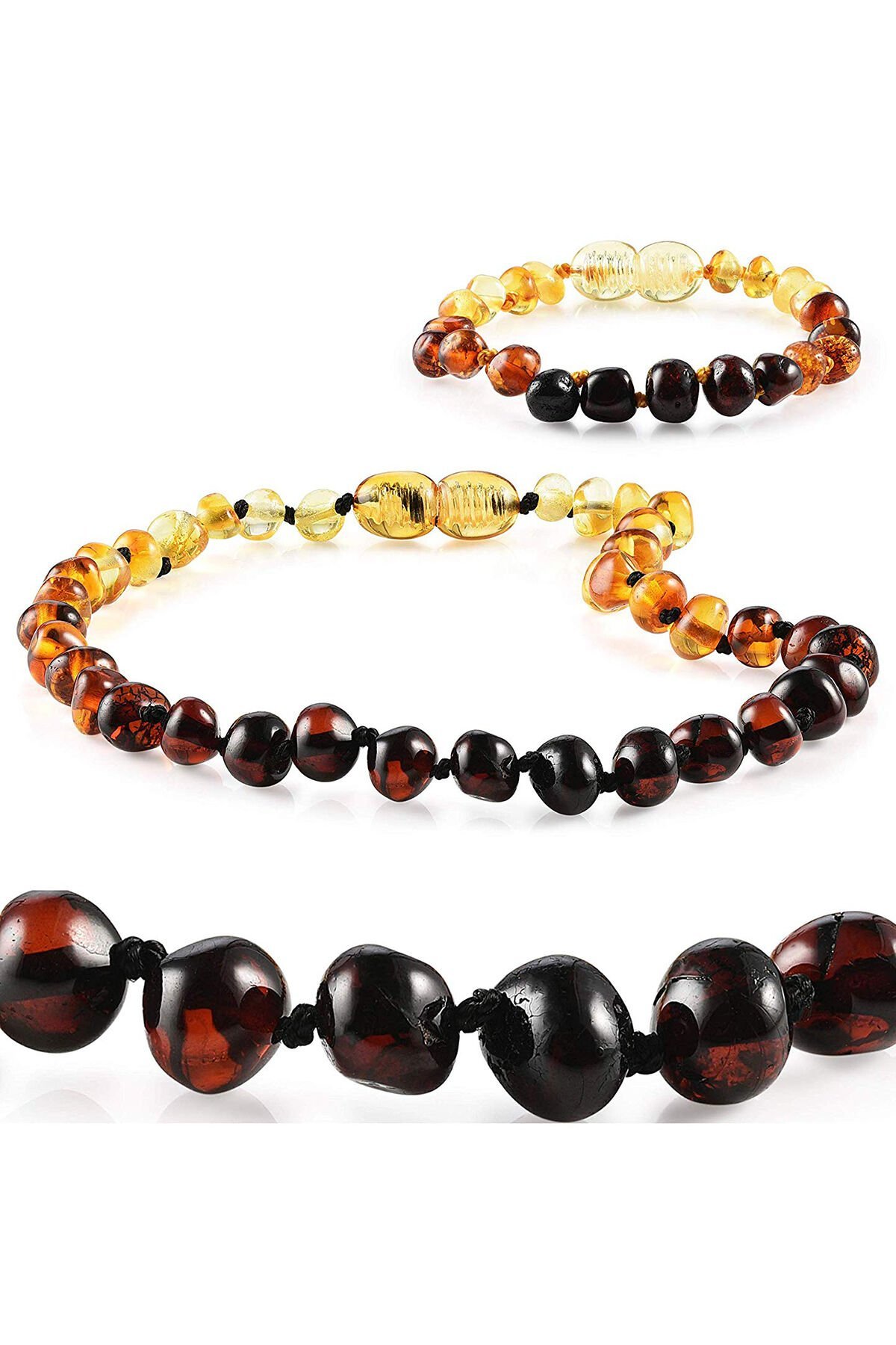 Sertifikalı Kehribar Gök Kuşağı Bebek Diş Kolyesi Bileklik Seti