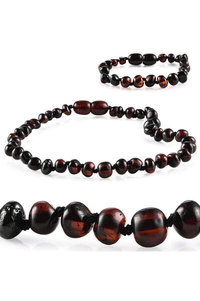 Sertifikalı Baltık Kehribar Vişne Rengi Bebek Diş Kolyesi Bileklik Seti