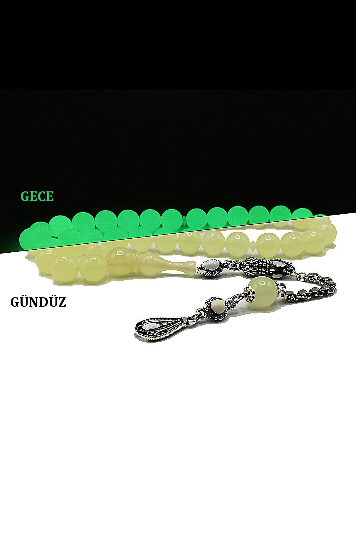 Karanlıkta Yanan Kedi Gözü Fosforlu Tesbih Kedigözü Toz Kehribar Tespih Bukelamun Tesbih