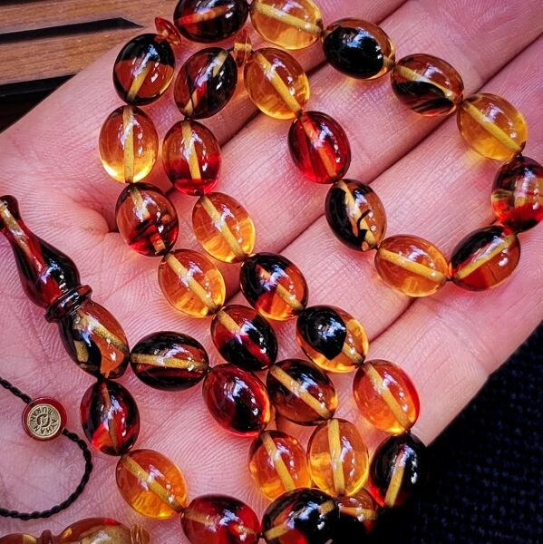 8x11 mm Hassas Delim Renk Cümbüşü Ateşi Kehribar Tesbih | Ayhan Turan Usta İmzalı Tespih