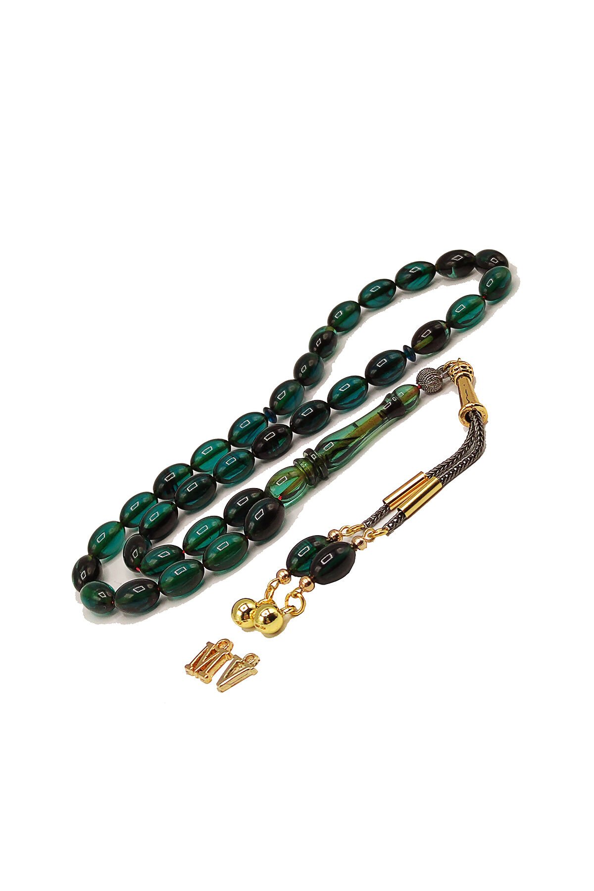 7*11 mm Beyzi Kesim Turkuaz Siyah Ateşi Kehribar Tesbih Sarı Siyah Püsküllü Tespih