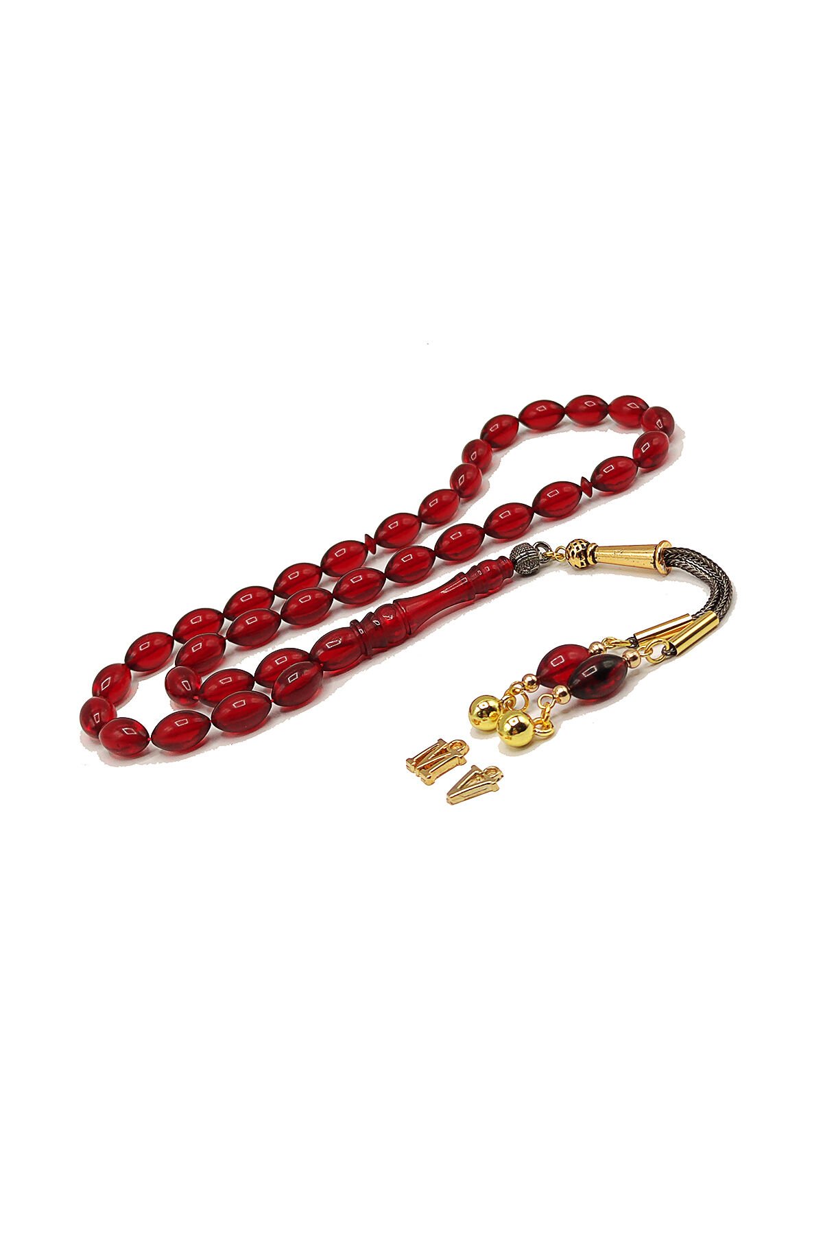 7*11 mm Beyzi Kesim Vişne Rengi Ateşi Kehribar Tesbih Sarı Siyah Püsküllü Tespih