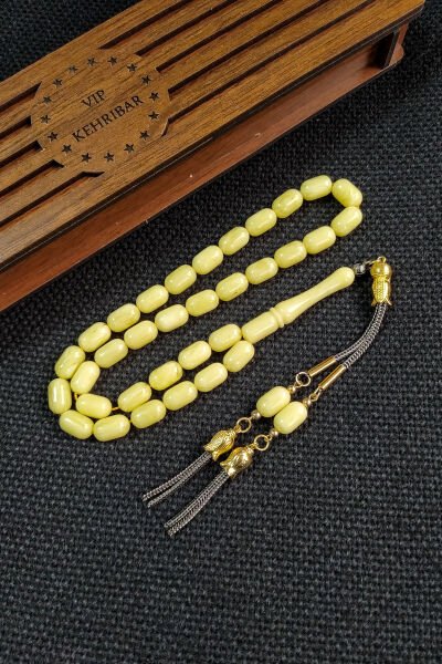 7*11 mm Beyrut Kehribar Tesbih Kişiselleştirilebilir İsme Özel Tespih Ahşap Kutulu